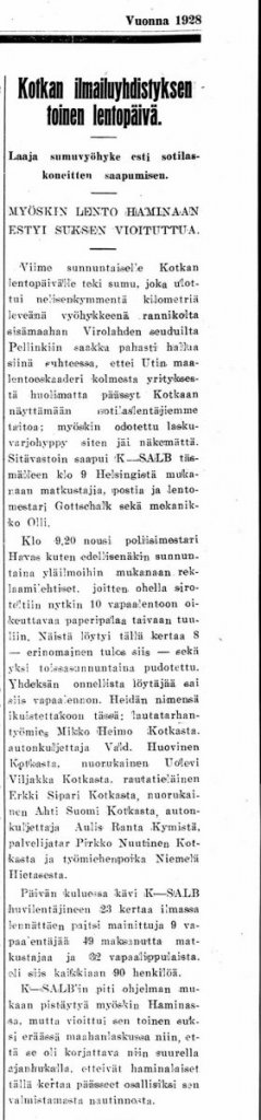 Pieni Kymenlaakson Sanomat 27031928 hyppy jäi tekemättä.jpg