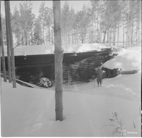 Lentokonekorsu, sisällä poltettu kone. Hanko 1942-03-05